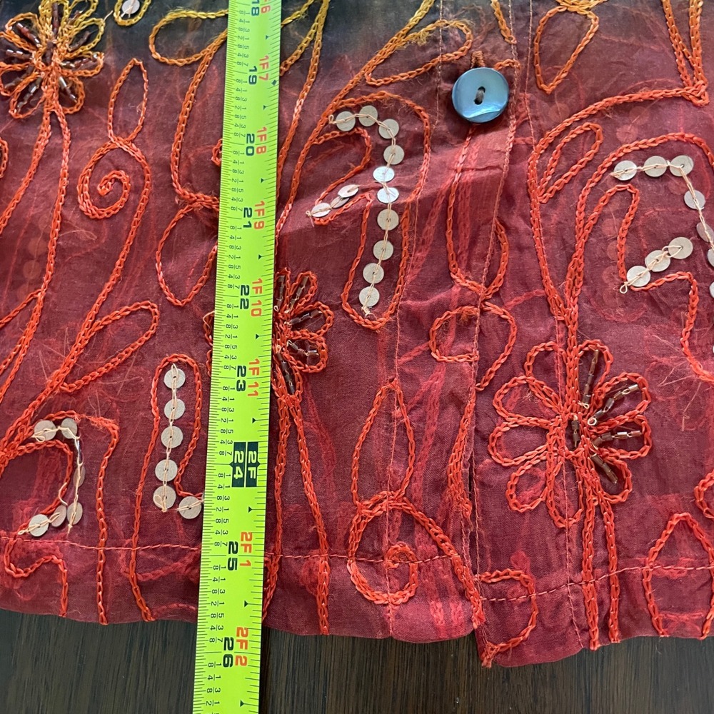 Draper's & Damon's Silk Blouse Womens M Red Ombre Embroidered Sequin Boho Sheer - Picture 4 of 12